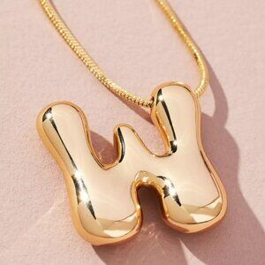 New! Anthropologie Gold Bubble Monogram Initial Letter Necklace NWOT
